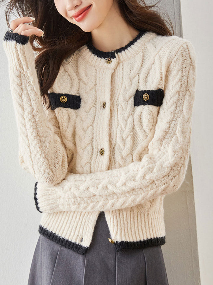 Emma Classic Thickened Knitted Cardigan Sweater-Pink