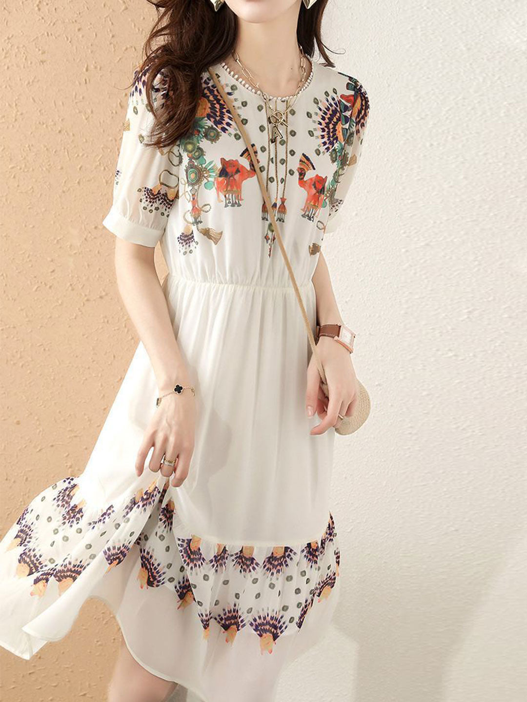 Mia Classic Paneled Printed Chiffon Dress