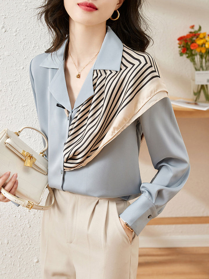 Lauren Classic Suit Collar Contrast Satin Shirt