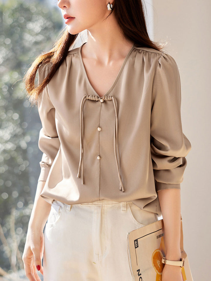 Morgan Classic V-Neck Puff Sleeve Shirt