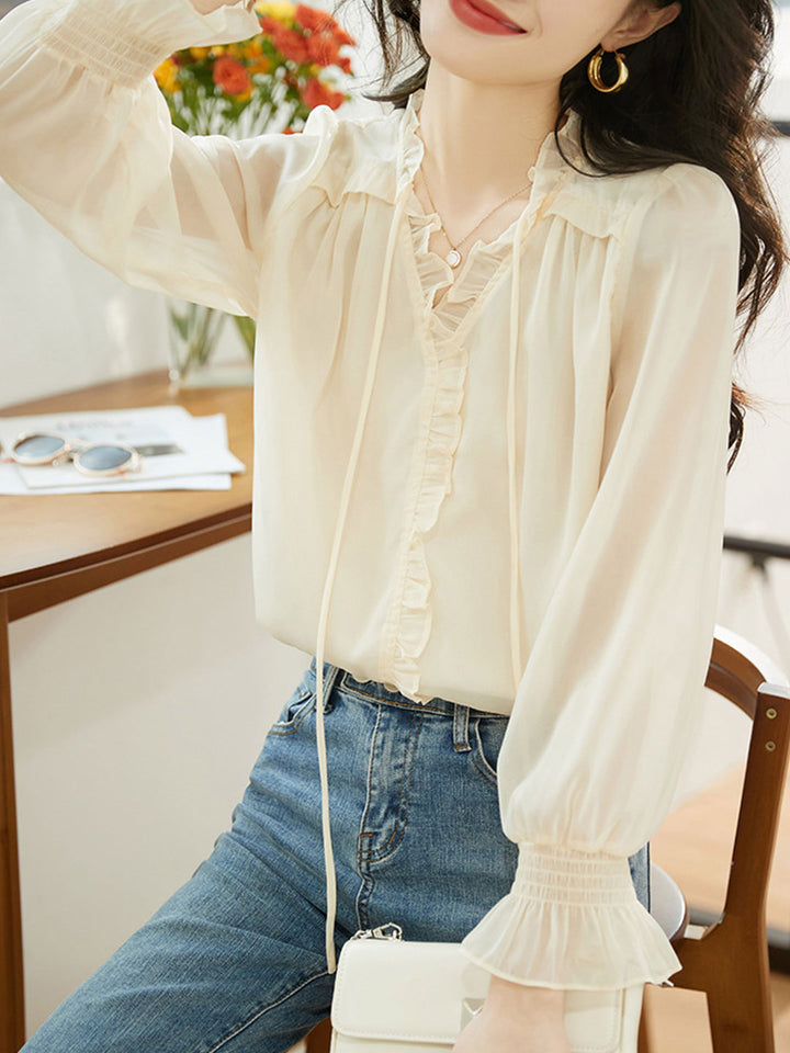 Alexis Retro Ruffle Balloon Sleeve Blouse