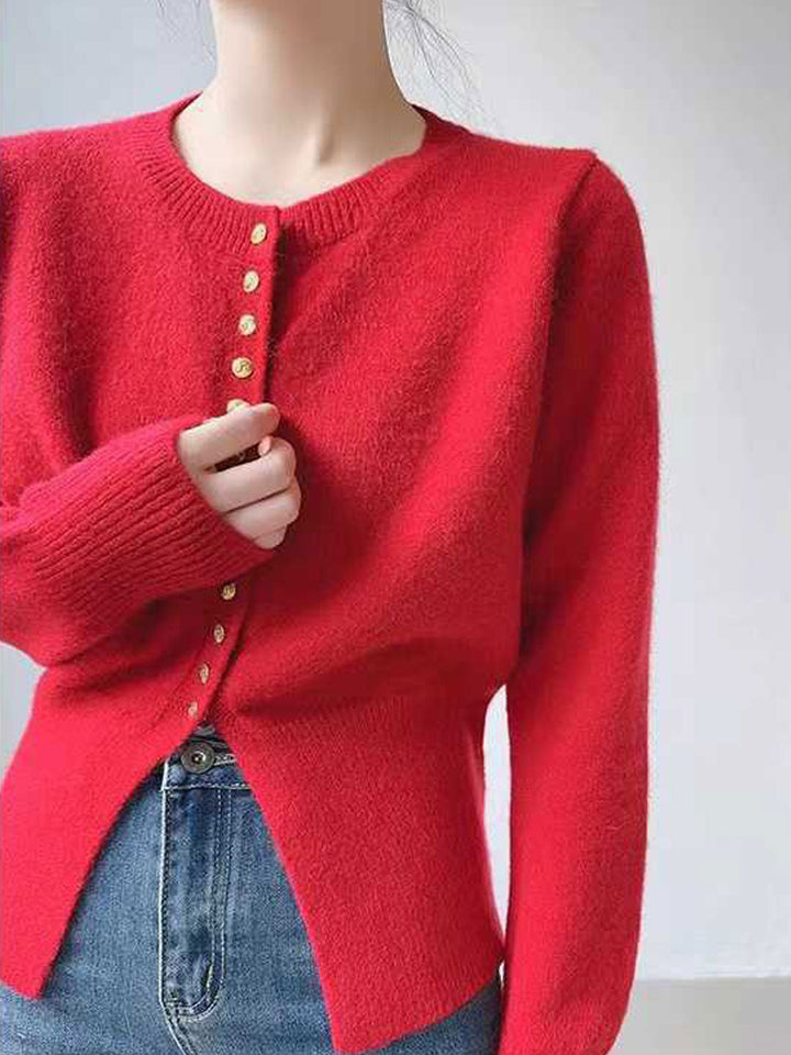 Isabella Loose Turtleneck Knitted Sweater-Red