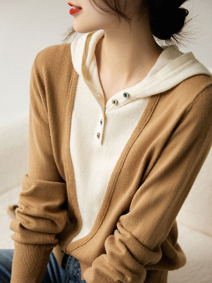 Ava Casual Hooded Knitted Sweater-Camel