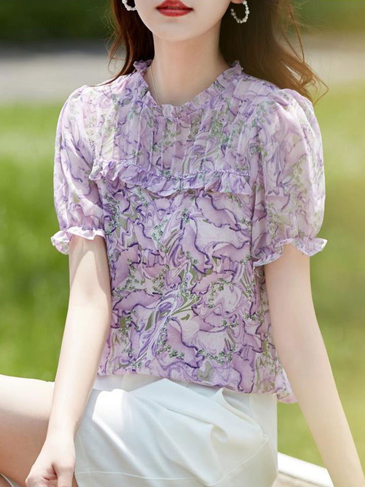 Natalie Classic Auricular Printed Floral Top