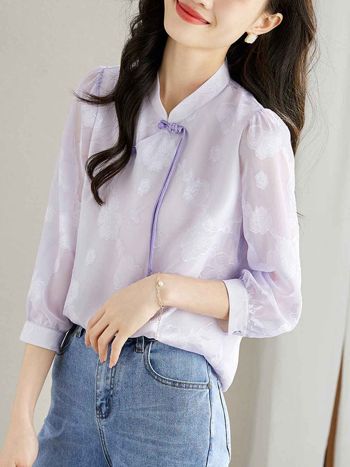 Jasmine Classic Buttoned Floral Textured Shirt