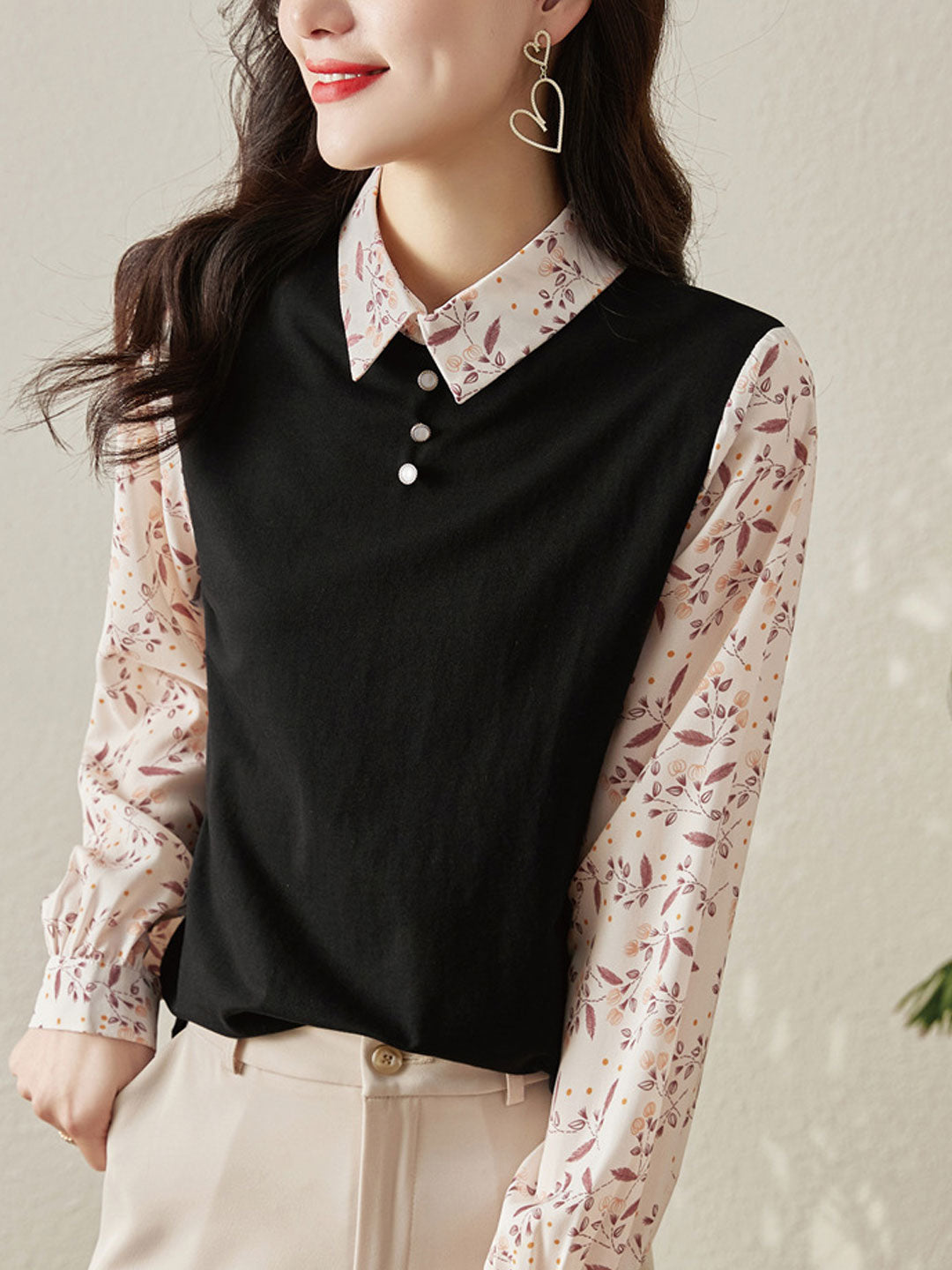 Ava Casual Patchwork Lapel Pullover Shirt