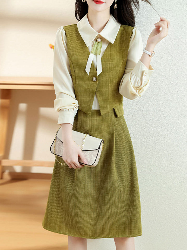 Taylor Elegant Color Blocked Bow Tie Shirt Dress