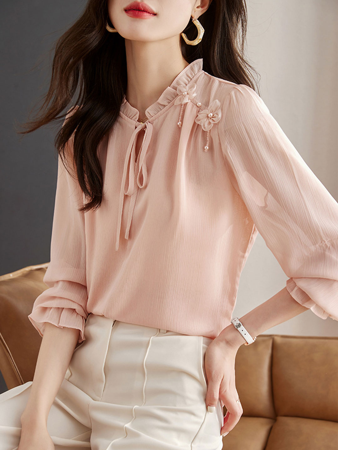 Ella Classic Solid Color Chiffon Shirt