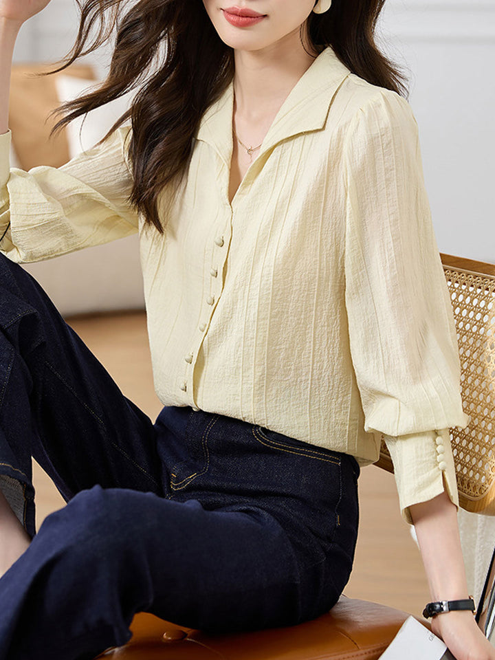 Abigail Classic V-neck Button Plain Shirt