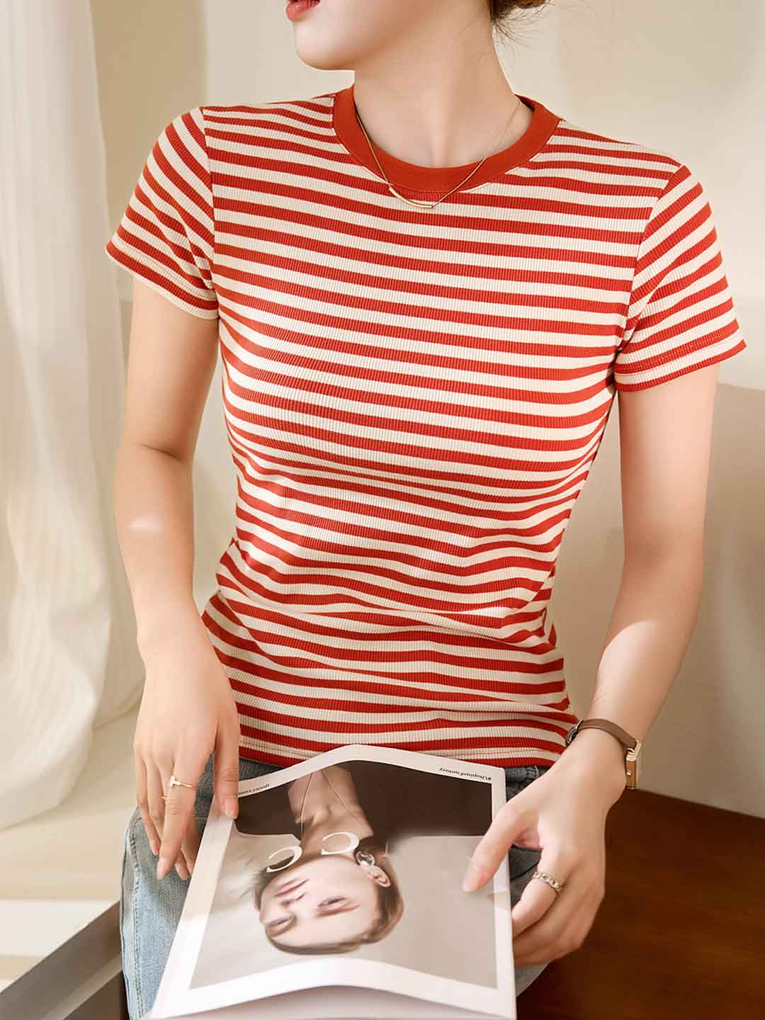 Madelyn Retro Contrast Slim Striped Top