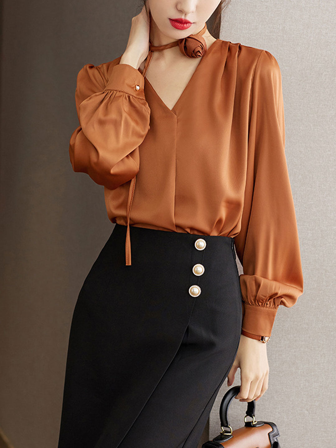 Faith Loose Pleated Tie Shirt