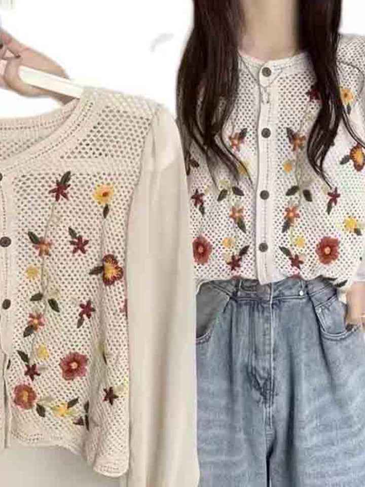 Linda Retro Print Cotton knitted cardigan