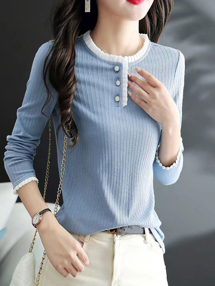 Raya Classic Crew Neck Ruffled Textured Shirt