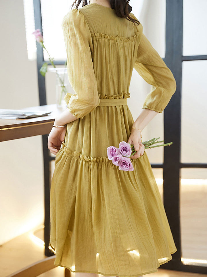 Alyssa Retro Pleated Chiffon Dress