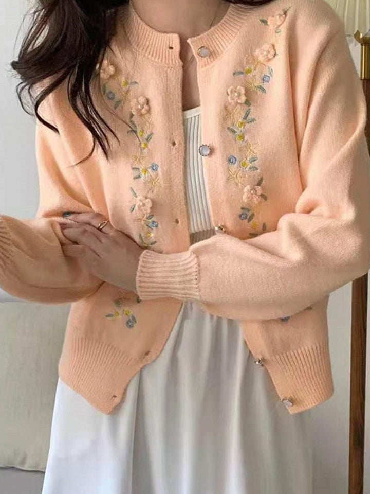 Chloe Casual  Embroidered Crew Neck Cardigan