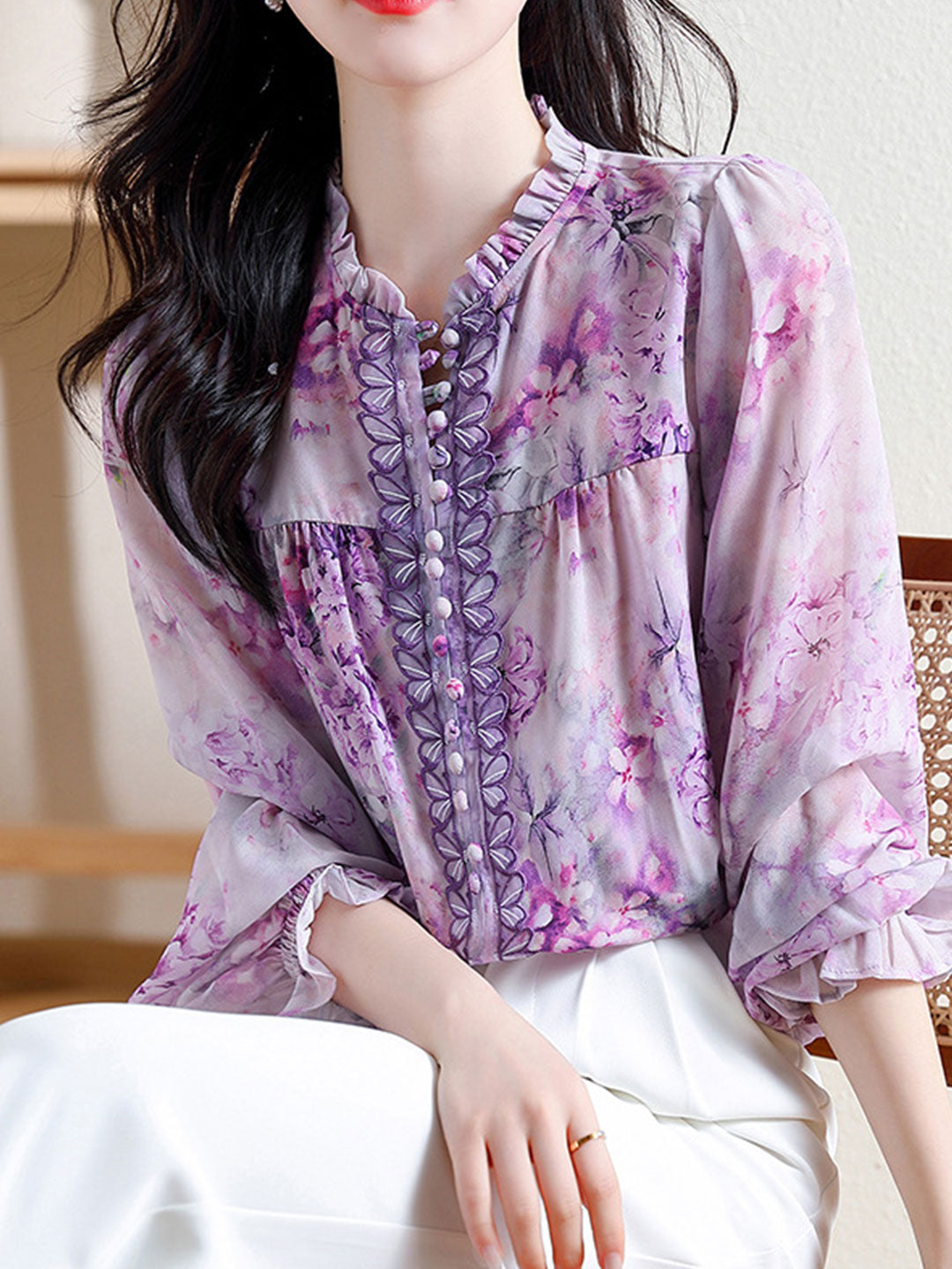 Raya Classic Printed Floral Chiffon Top