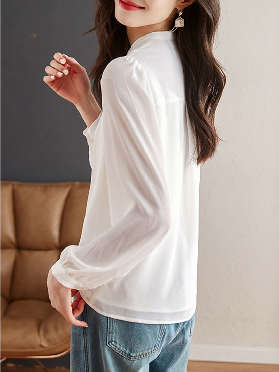 Grace Classic Crew Neck Chiffon Shirt