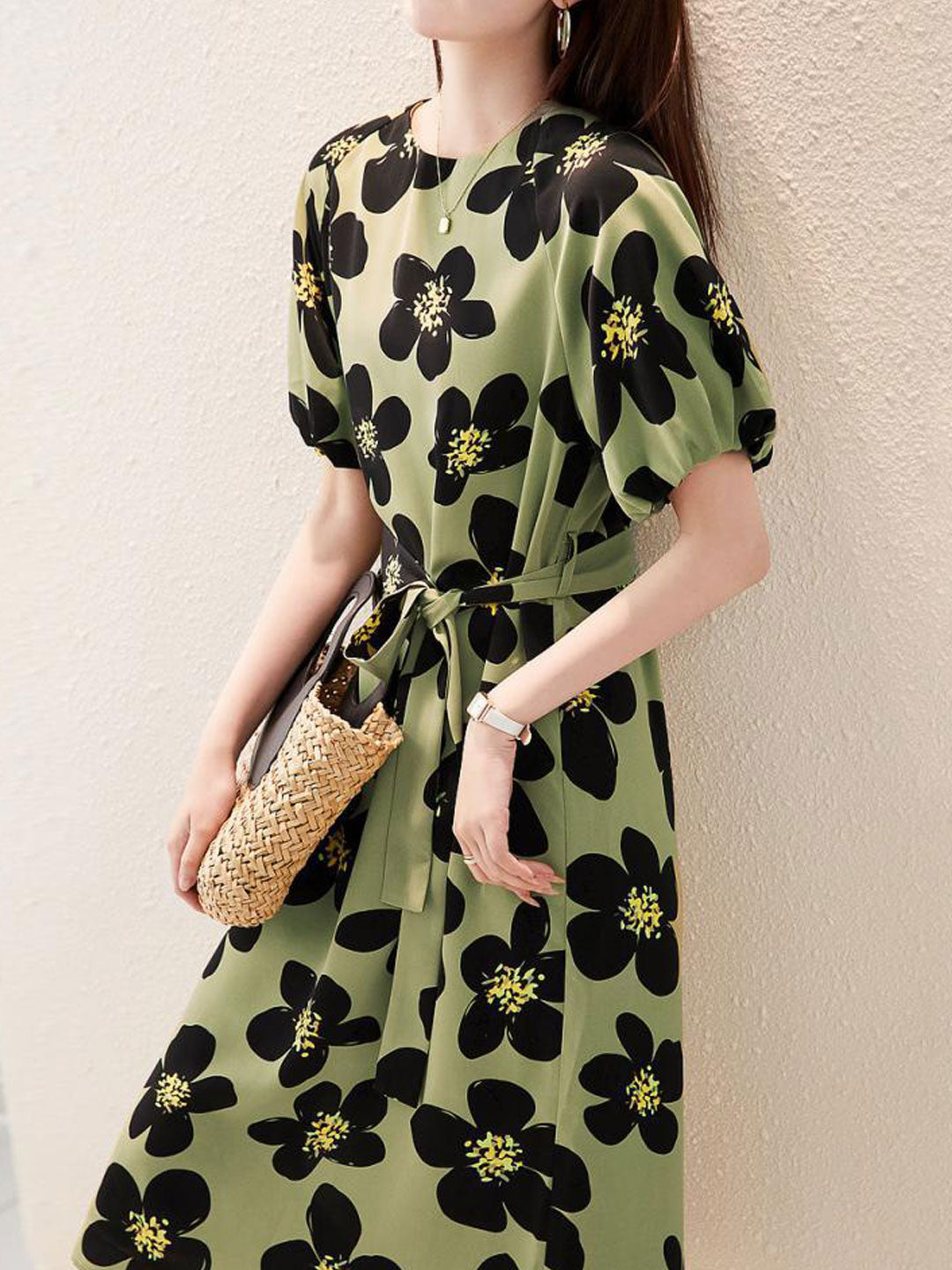 Mia Elegant Printed Tie Dress