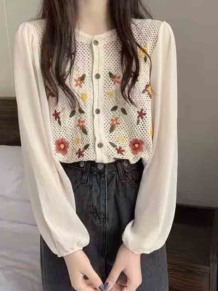 Linda Retro Print Cotton knitted cardigan