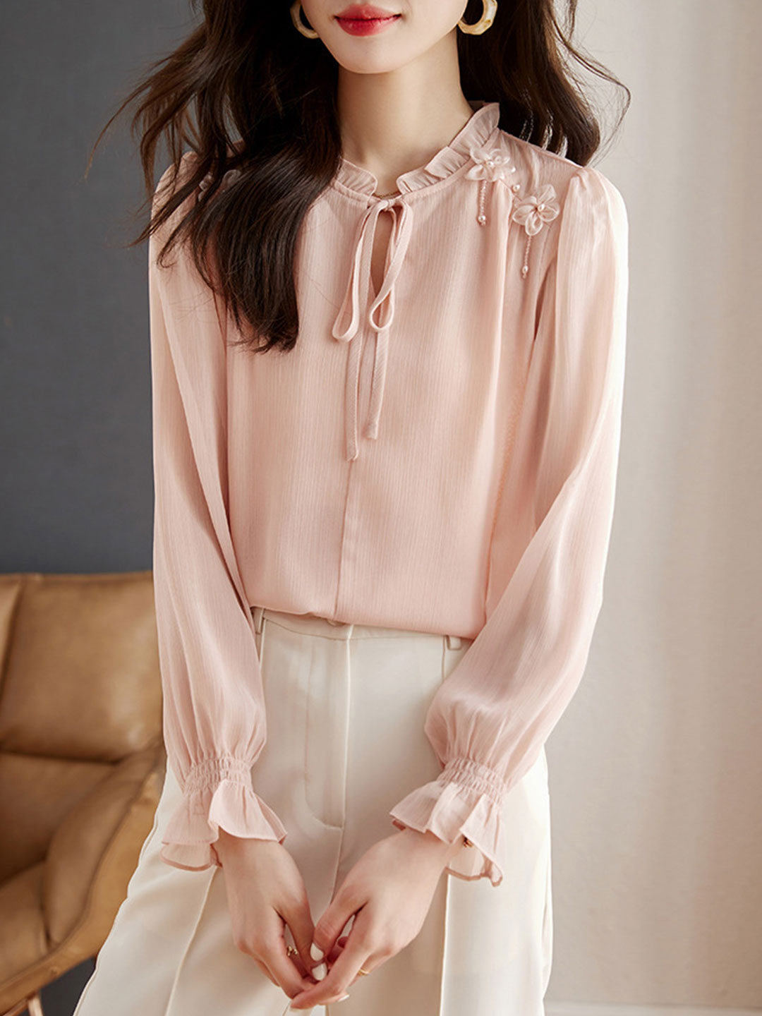 Ella Classic Solid Color Chiffon Shirt