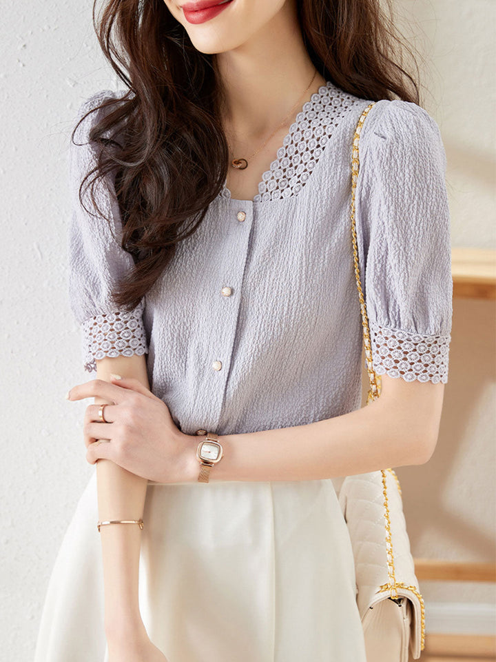 Sydney Elegant Hollowed Button Top-Apricot