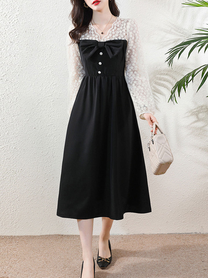 Taylor Retro Bowknot Lace Panel Dress