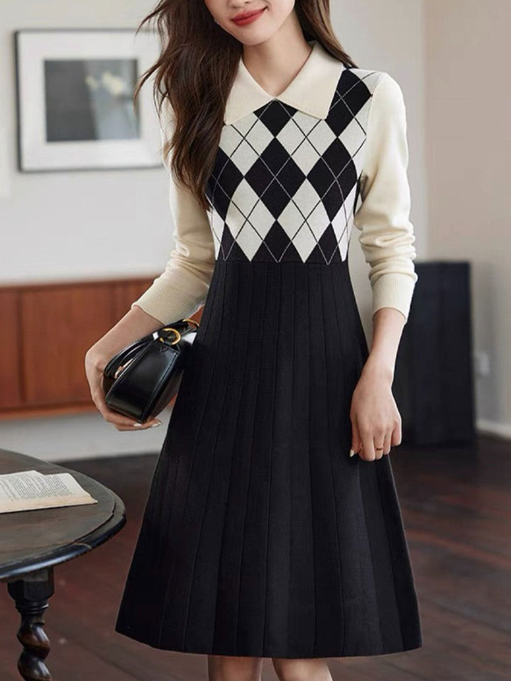 Jocelyn Elegant Diamond Patchwork Knitted Dress