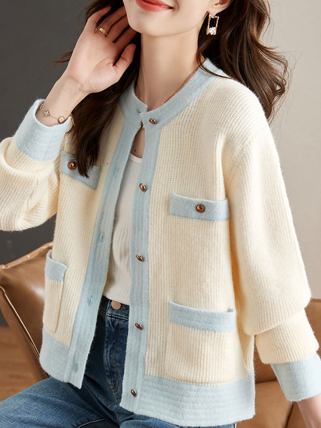 Sarah Classic Crew Neck Knitted Cardigan