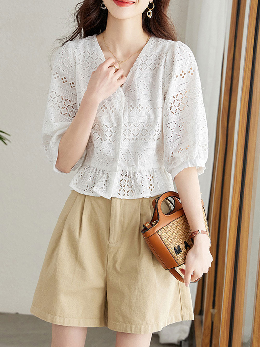 Valeria Classic Embroidered Hollowed Blouse