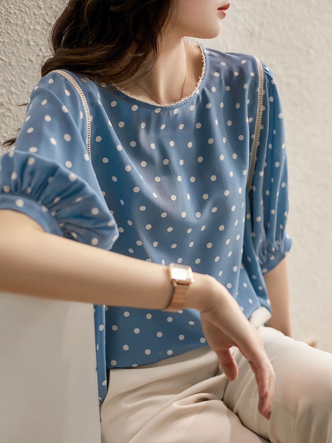 Jessica Classic Polka Dot Loose Chiffon Top