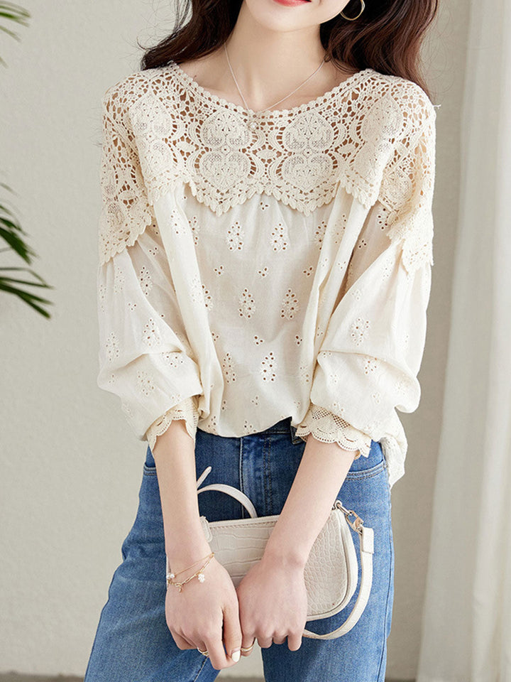 Kaitlyn Elegant Hollowed Lace Shirt