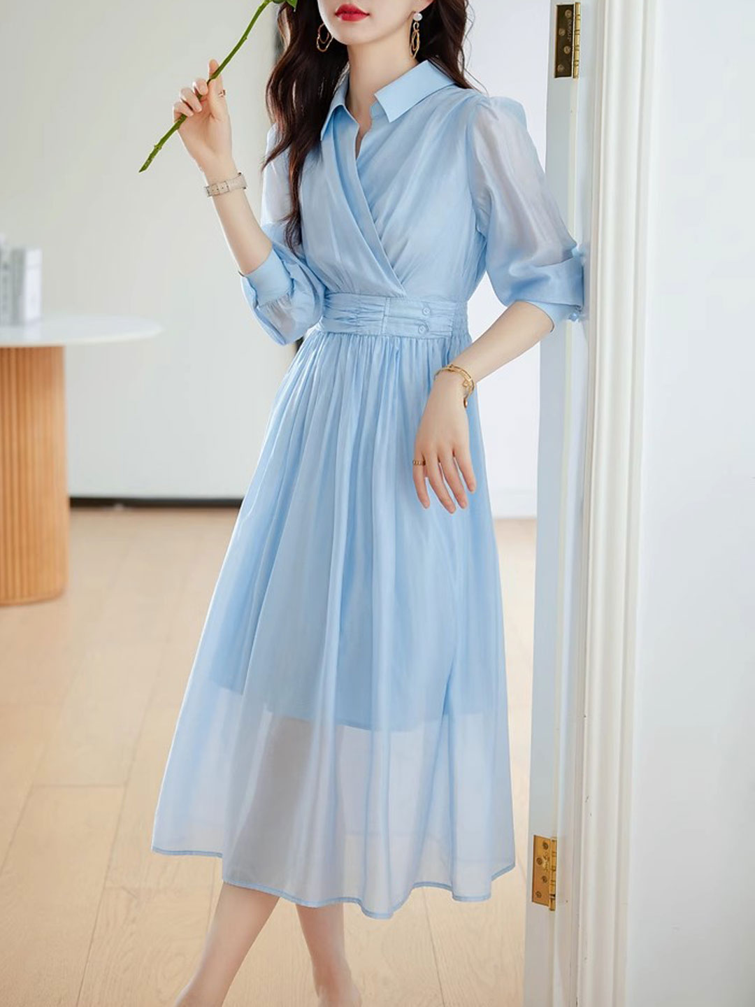 Kayla Retro Puff Sleeve Chiffon Dress