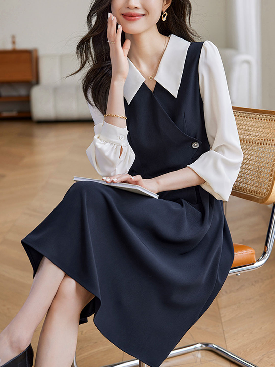 Sarah Elegant Contrast Color Shirt Dress