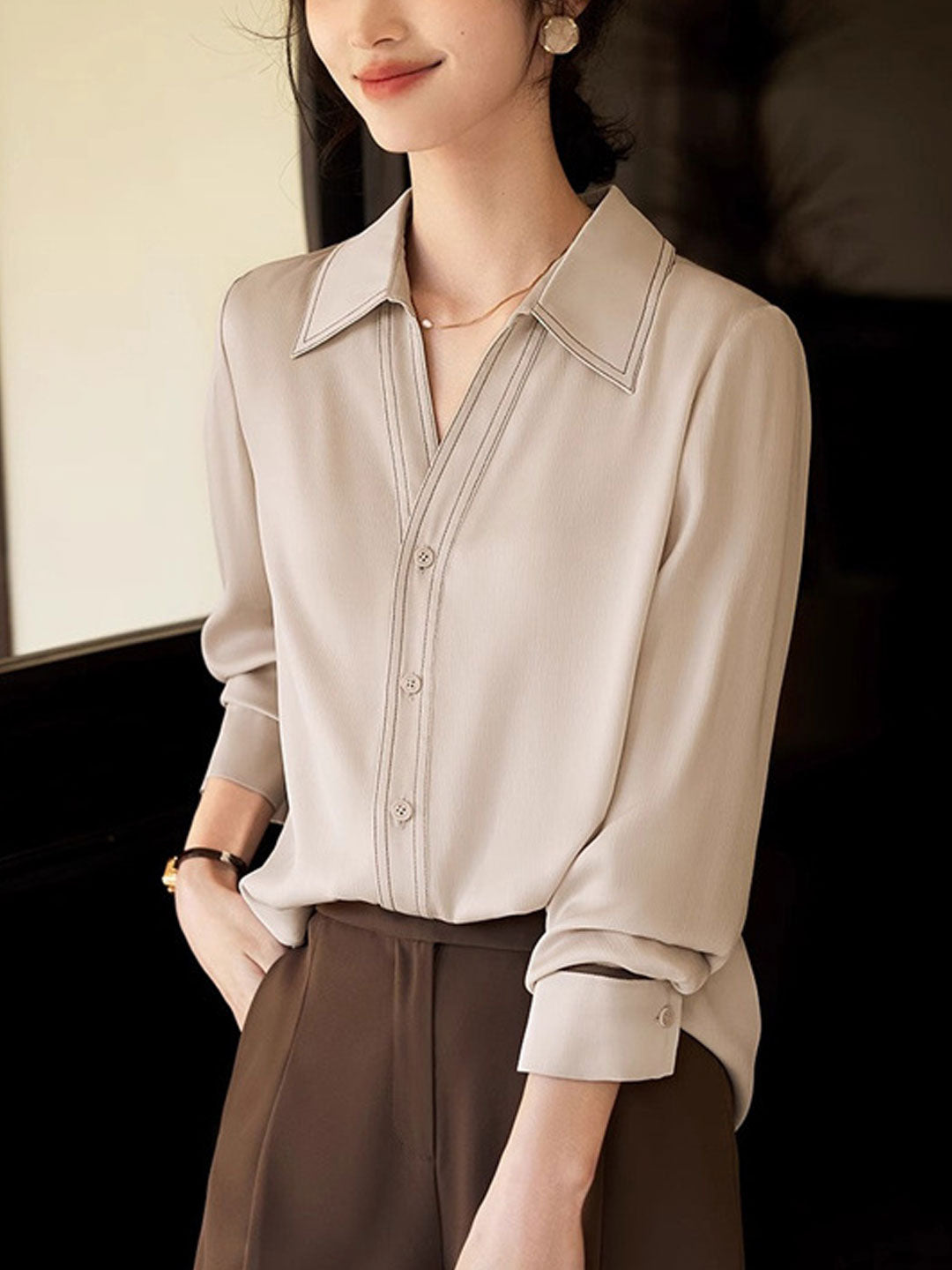 Alexis Elegant V-Neck Color Shirt