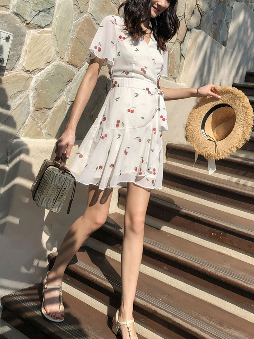 Kylie Elegant V-Neck Floral Chiffon Dress