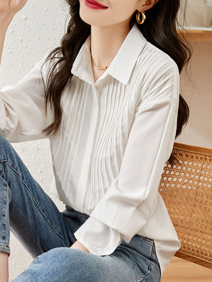 Layla Classic Polo Collar Pleated Shirt