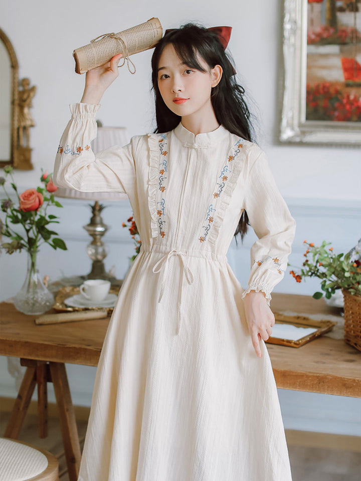 Elsa Vintage Floral Embroidery Cotton Dress