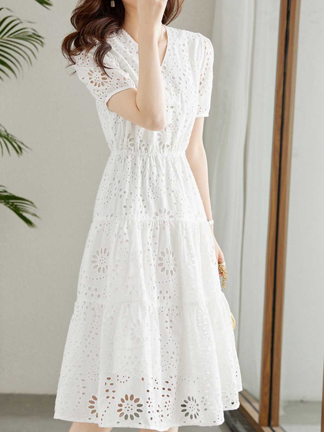 Lauren Retro Hollowed Embroidered Dress