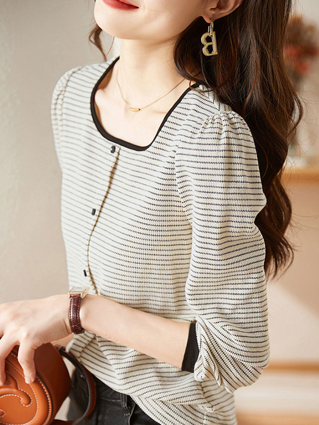 Madison Elegant Contrast Stripe Knitted Shirt