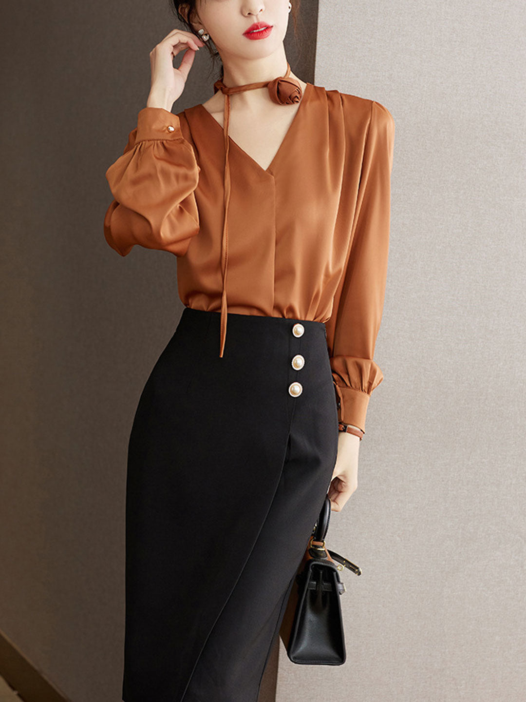 Faith Loose Pleated Tie Shirt