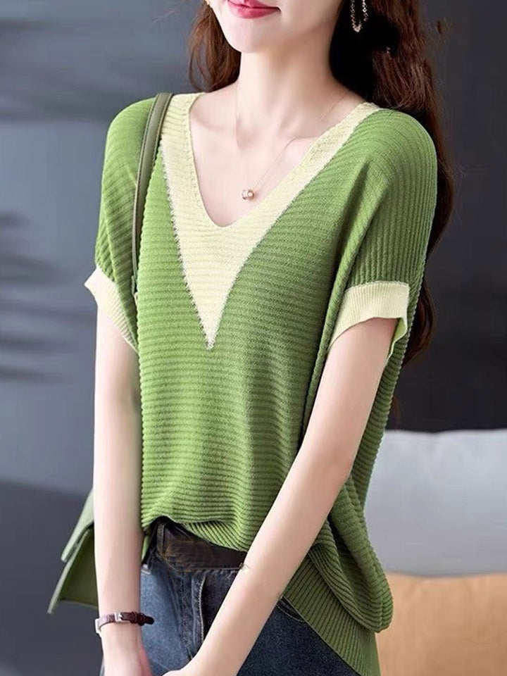 Madison Loose V-Neck Contrast Color Knitted Vest