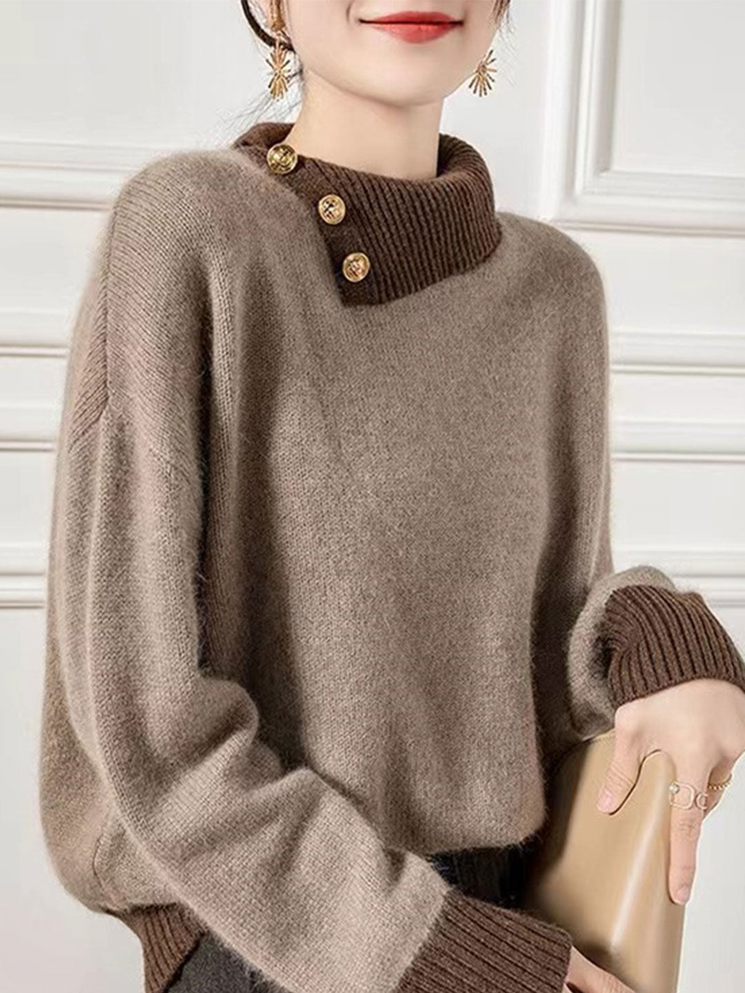 Brianna Casual Turtleneck Color-Blocked Pullover Sweater