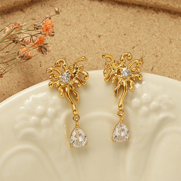 Luxurious Zircon Inlaid Irregular Shape Earring