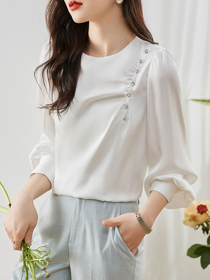 Mia Elegant Beaded Pleated Shirt