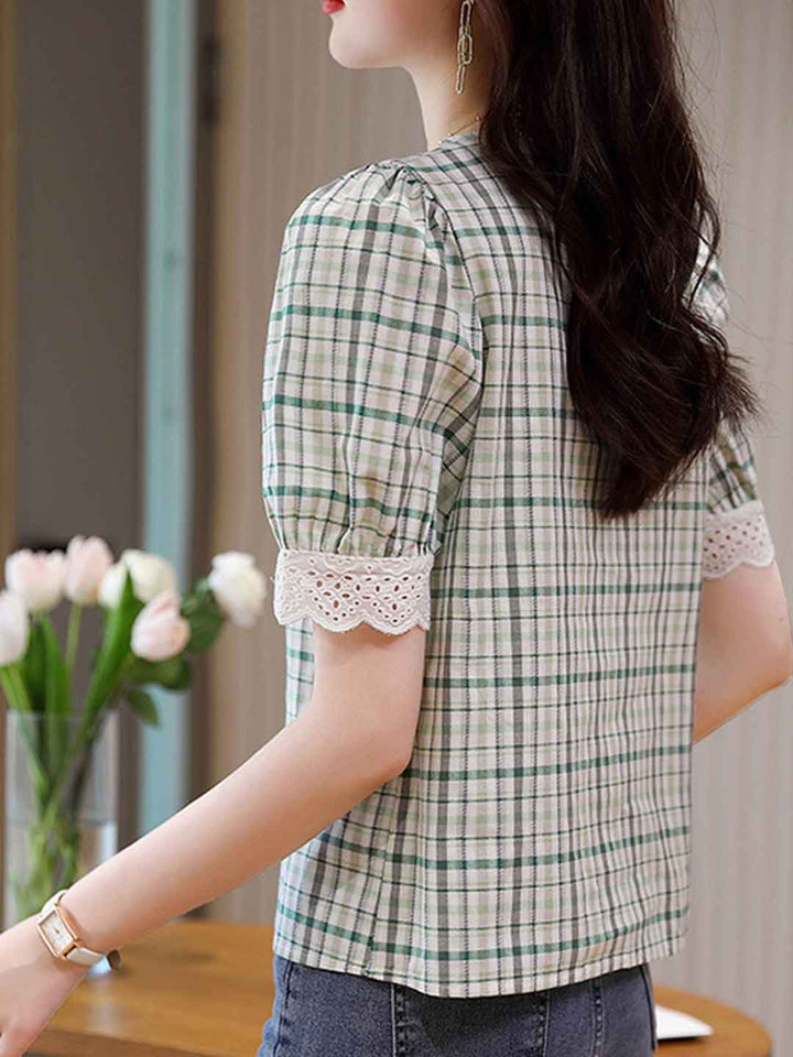 Kayla Retro Plaid Panel Top