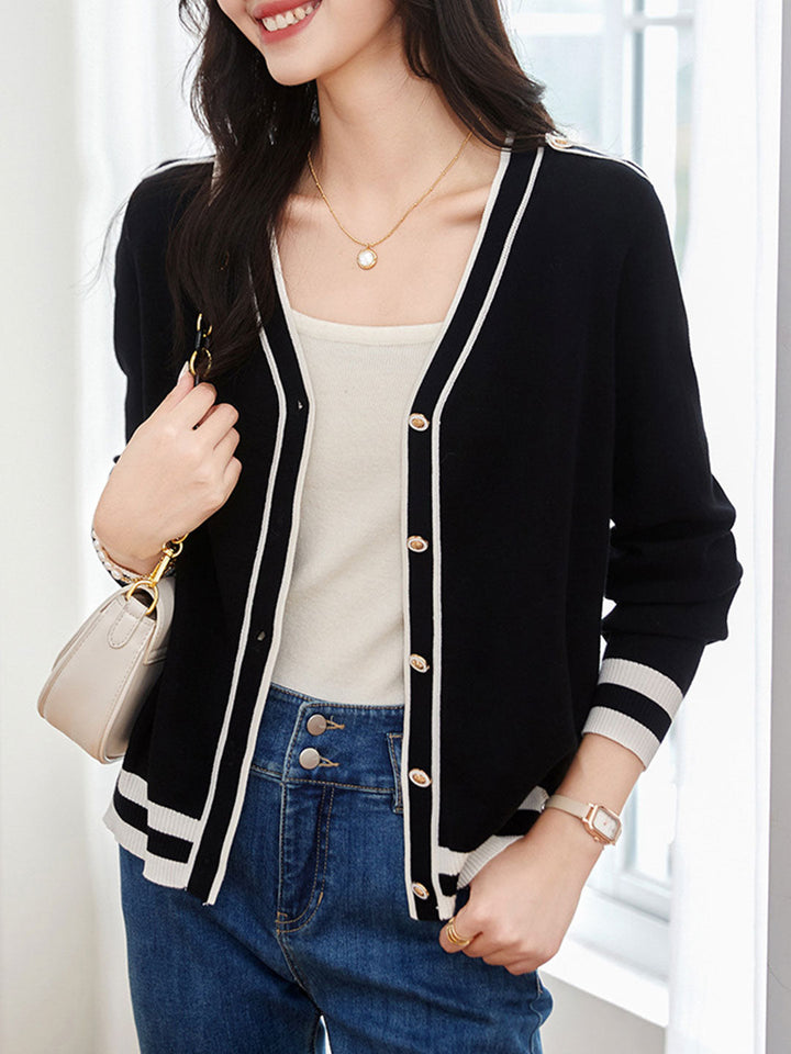 Ashley Elegant Contrast Color Knitted Cardigan