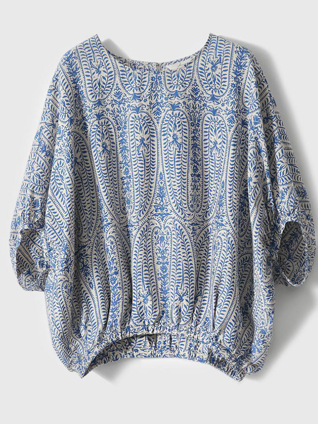 Maya Casual Back Bow Printed Blouse-Blue