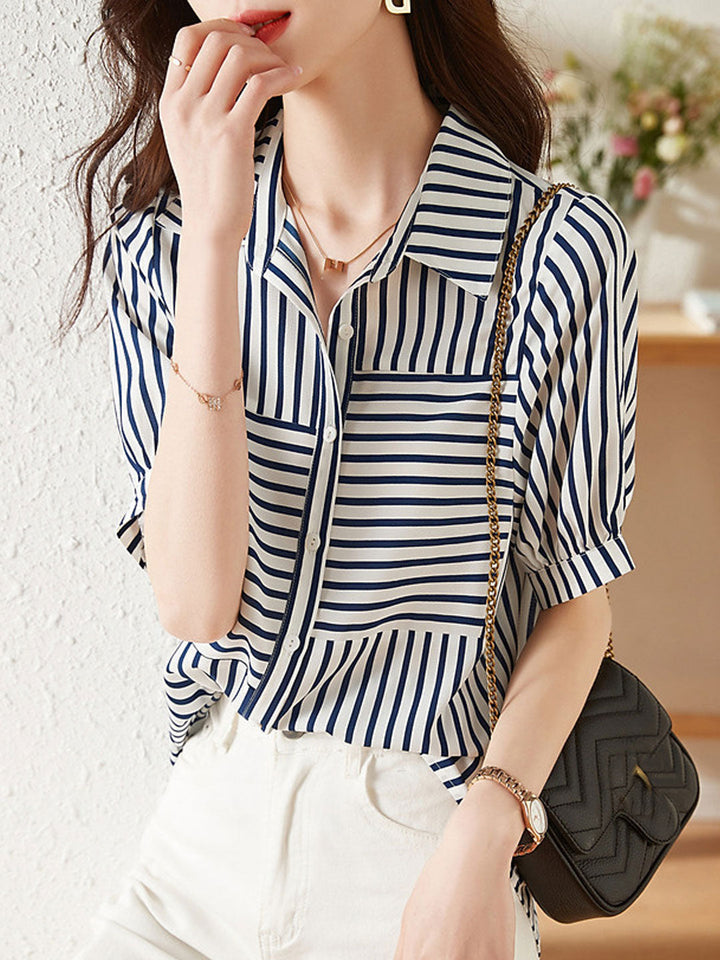 Sophia Casual Blue and White Striped Chiffon Shirt