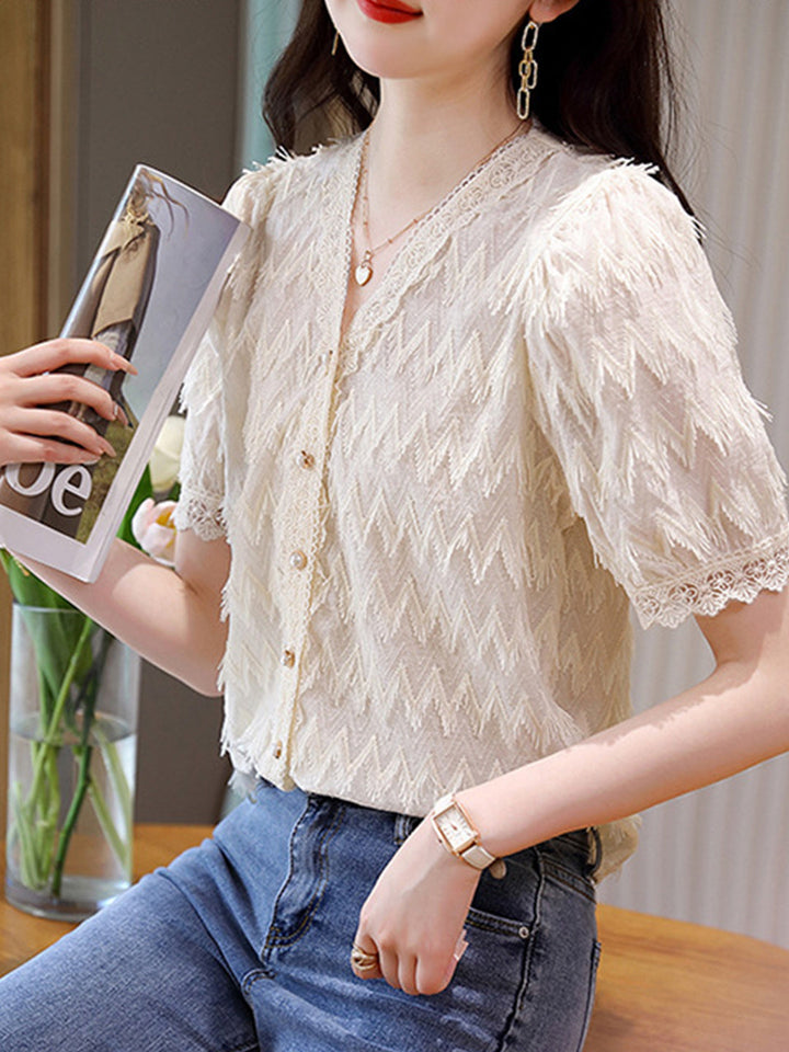 Olivia Elegant Lace Fringe Blouse