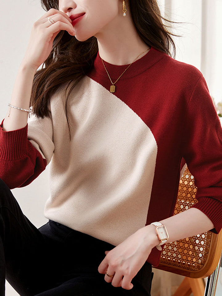 Olivia Classic Crew Neck Contrast Knitted Sweater